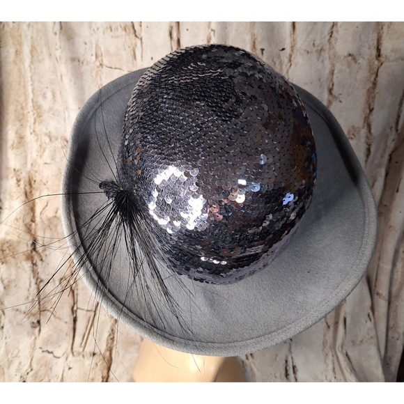 Vintage Lancaster Styled by Coralie Wool Felt Sequin Bowler Hat Grey Black USA main image 5